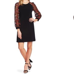 CECE Embroidered Long Sleeve Shift Dress
